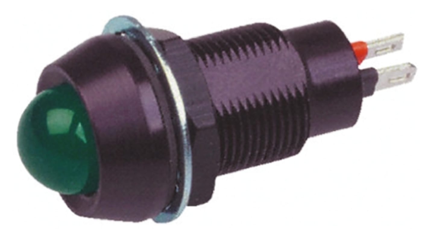 Marl Green Indicator, 110V ac, 12.7mm Mounting Hole Size, Solder Tab Termination