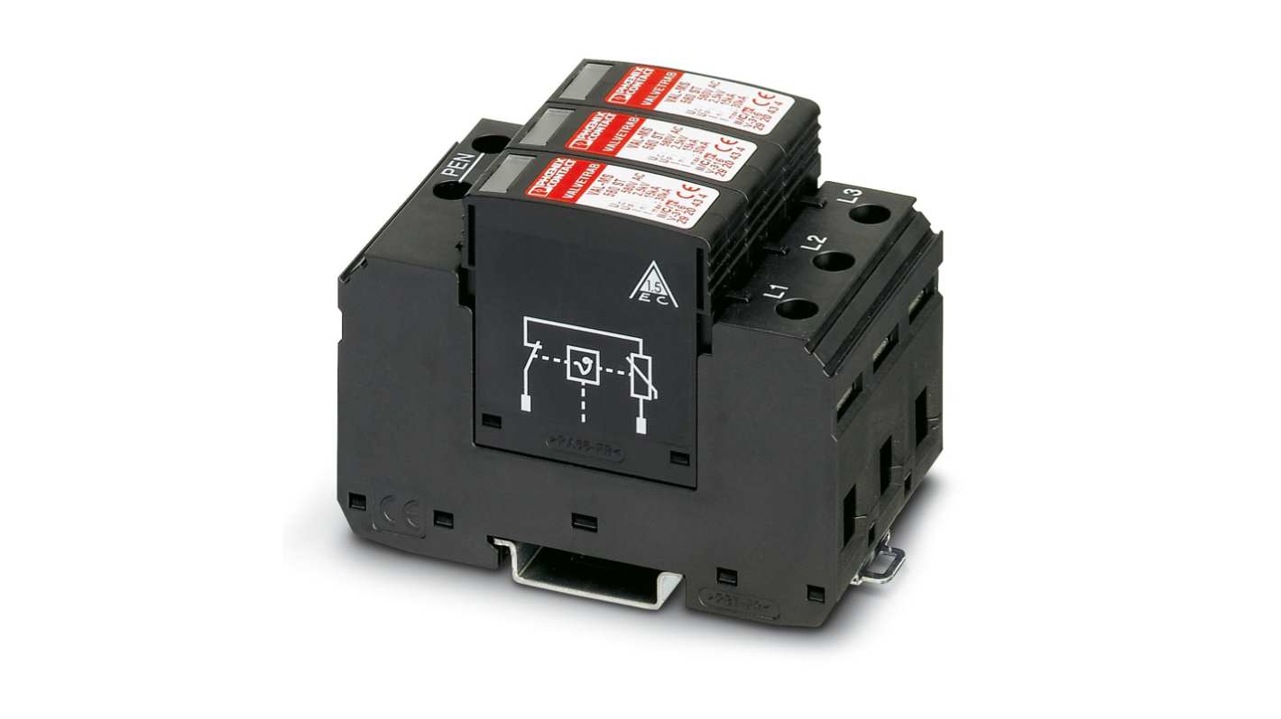Phoenix Contact Three Phase Surge Arrester, 30kA, =2.5kV, DIN Rail Mount