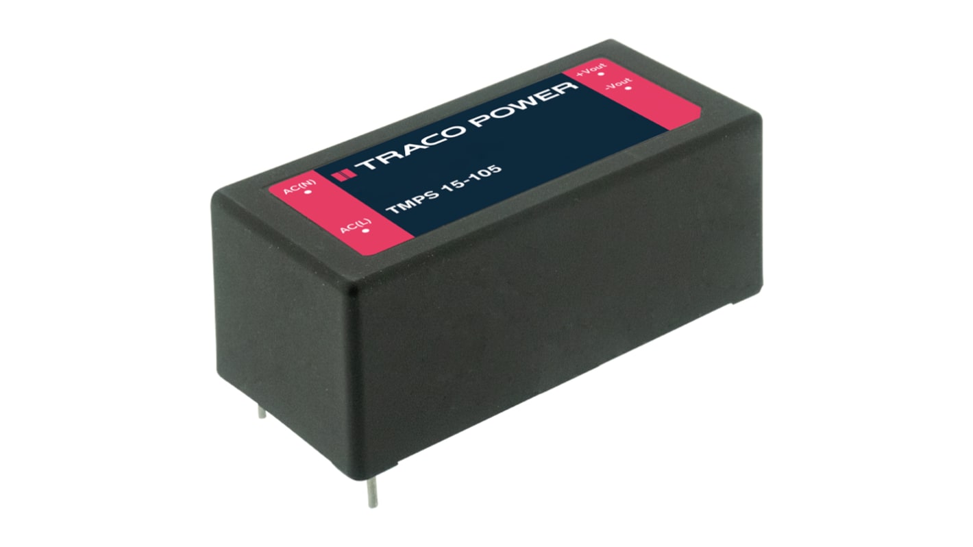 TRACOPOWER Power Supply, TMPS 15-148, 48V dc, 313mA, 15W, 1 Output, 85 → 264V ac Input Voltage