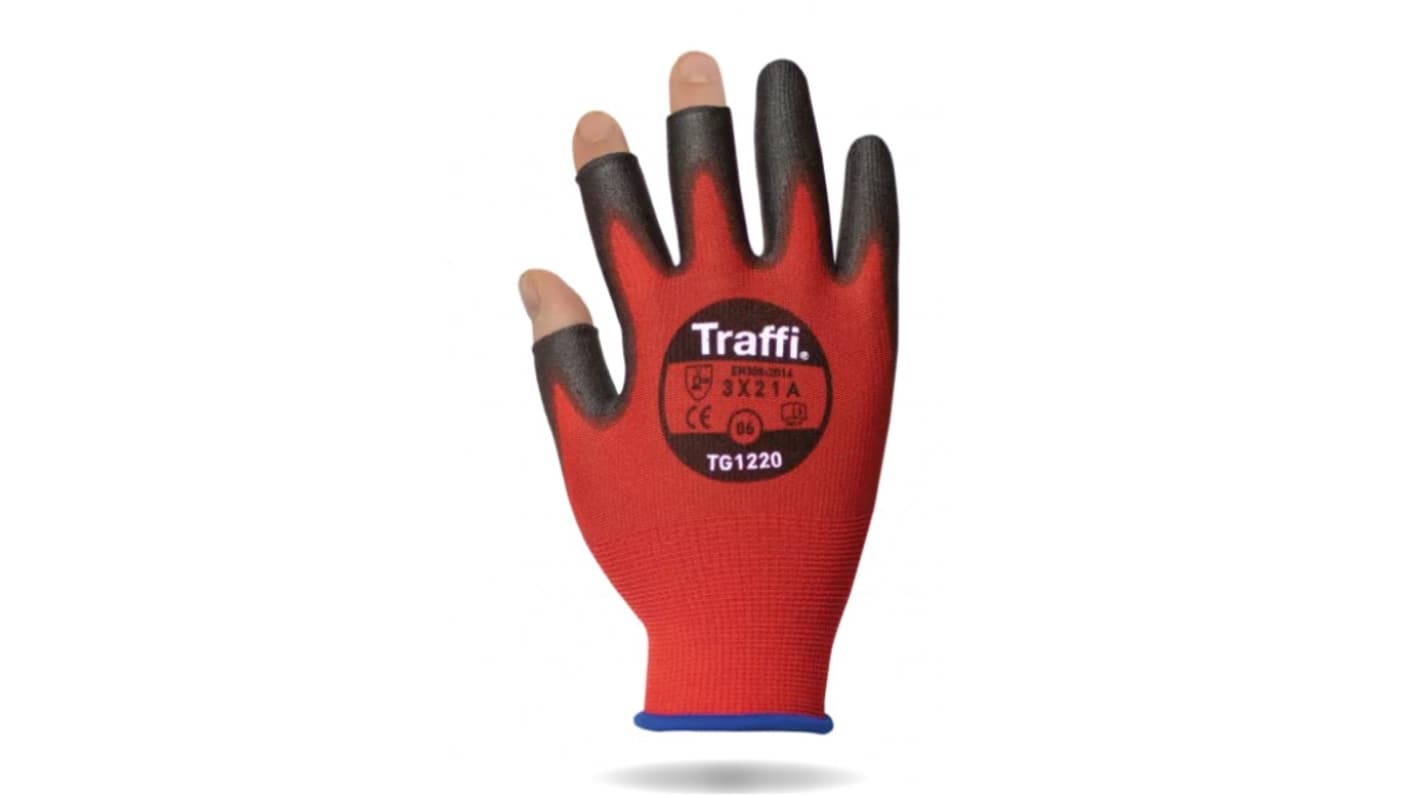 Traffi Red Polyethylene Cut Resistant Cut Resistant Gloves, Size 7, Polyurethane Coating