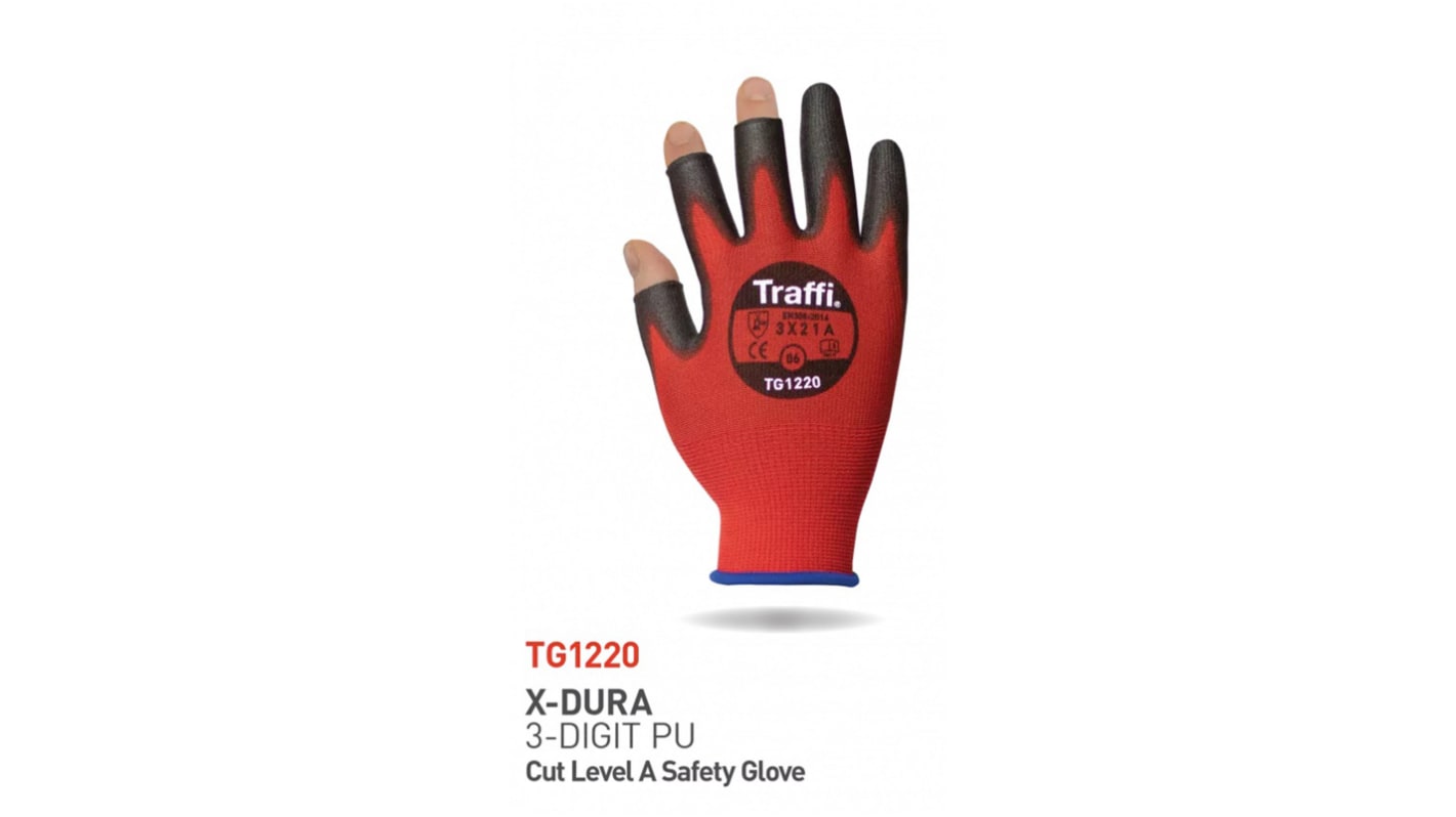 Traffi Red Polyethylene Cut Resistant Cut Resistant Gloves, Size 9, Polyurethane Coating