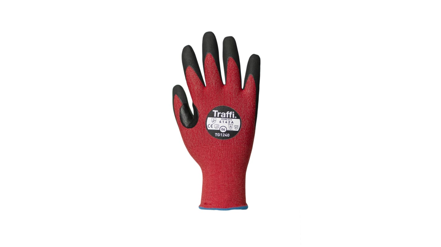 Traffi Red Nitrile, Nylon Cut Resistant Cut Resistant Gloves, Size 11, Nitrile Coating