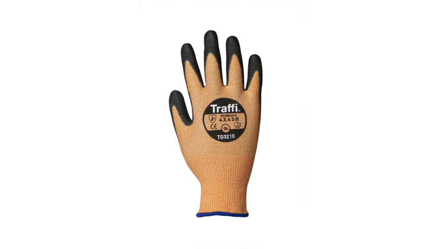 Traffi Amber HPPE, Polyamide Cut Resistant Cut Resistant Gloves, Size 10, Polyurethane Coating