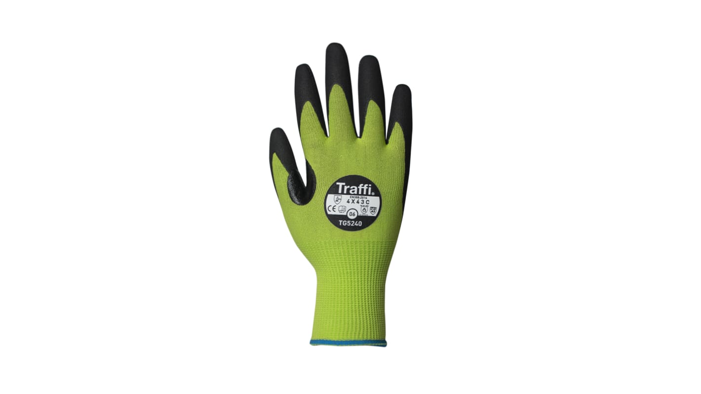 Traffi Green Nitrile, Nylon Cut Resistant Cut Resistant Gloves, Size 6, Nitrile Coating