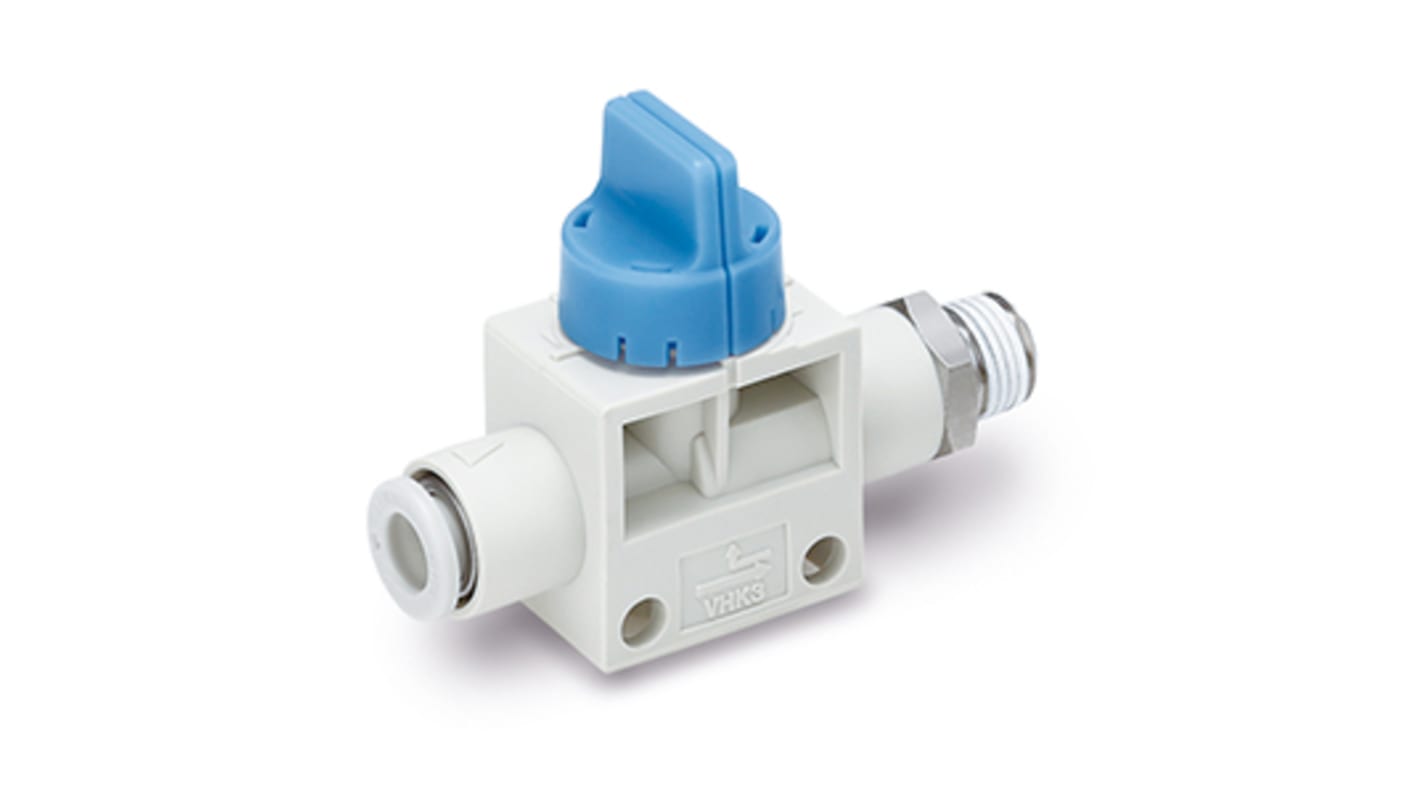SMC Knob Manual Control Pneumatic Manual Control Valve VHK-A Series, R 1/8, Push In 6 mm, III B
