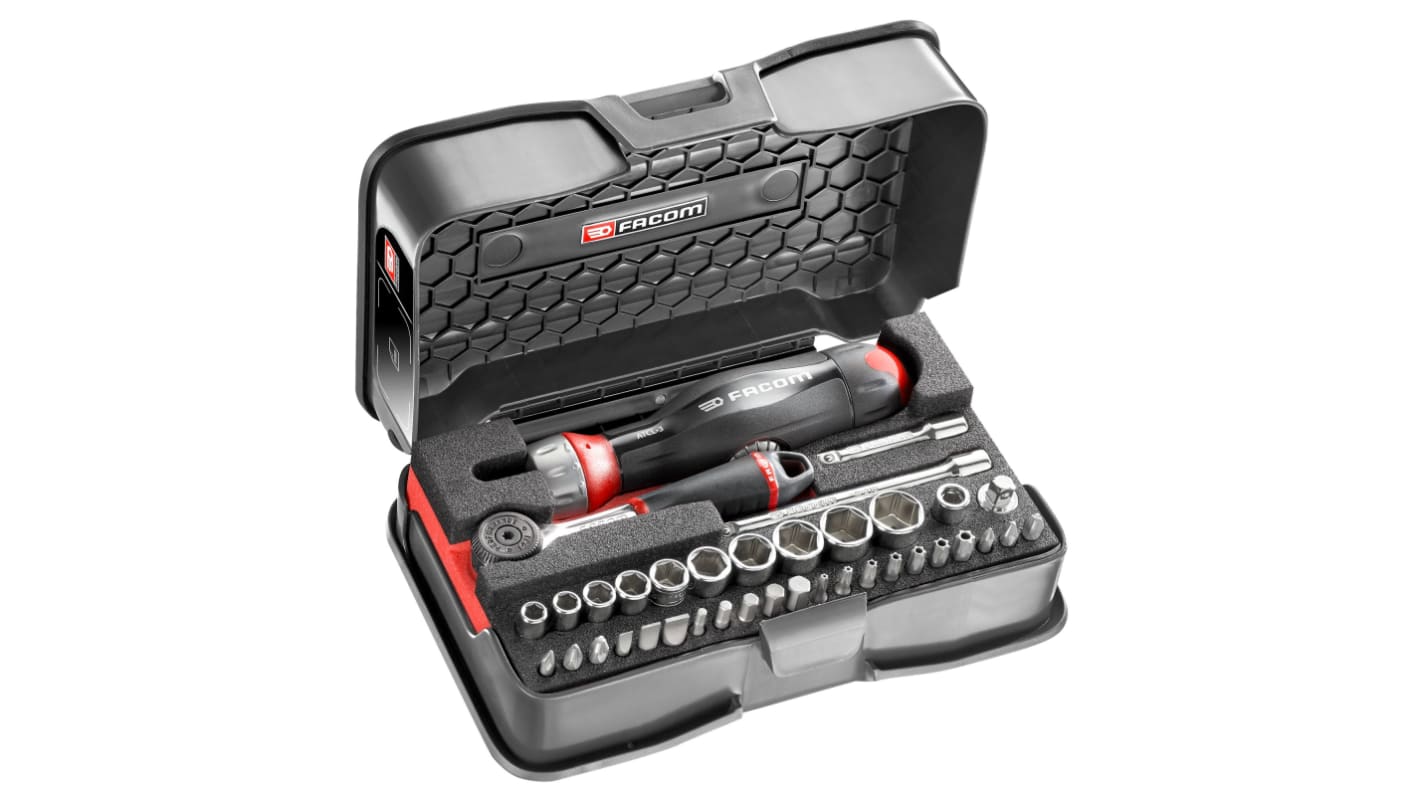 Facom 38-Piece Metric 1/4 in Standard Socket/Bit Set with Ratchet, 6 point