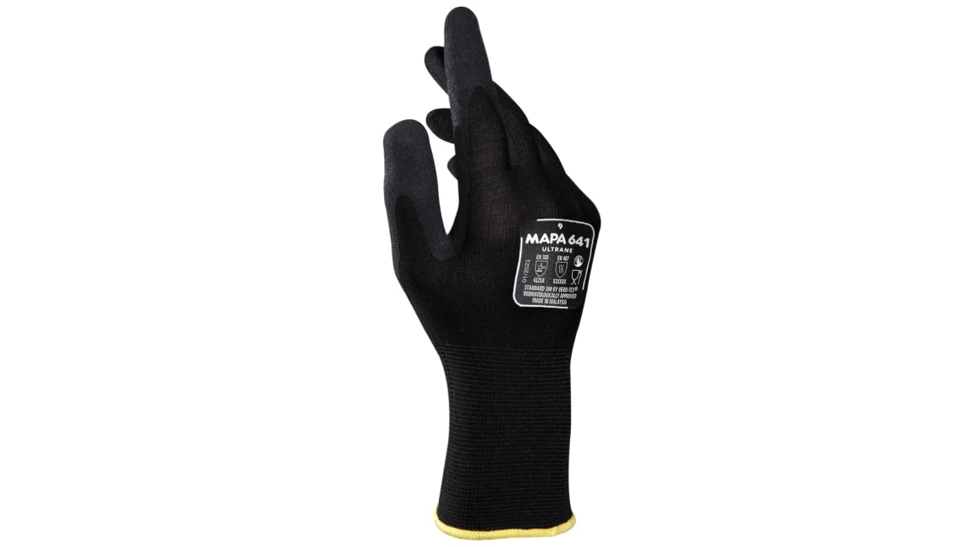 Mapa ULTRANE 641 Black Nitrile Breathable Gloves, Size 9, Nitrile Foam Coating
