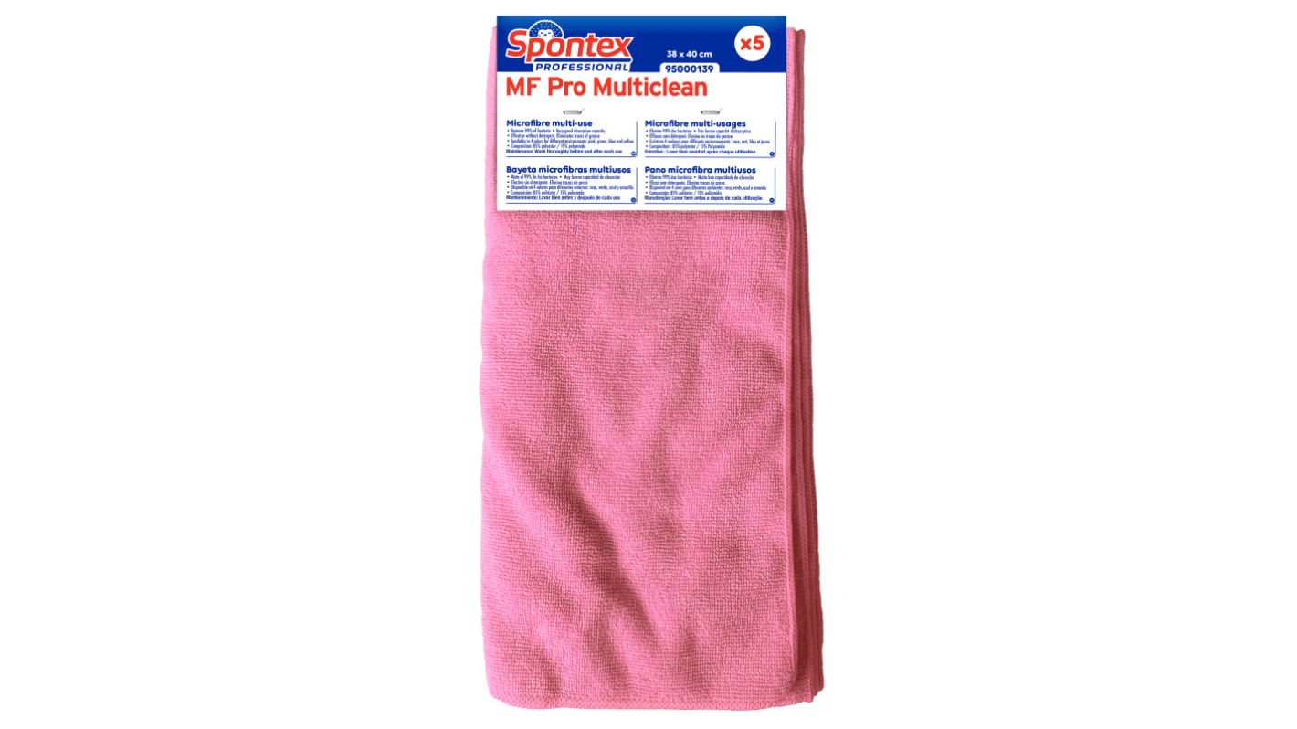 Spontex Spontex Pink Polyamide, Polyester Cloths for Cleaning, Carton of 5, 400 x 380mm, Repeat Use