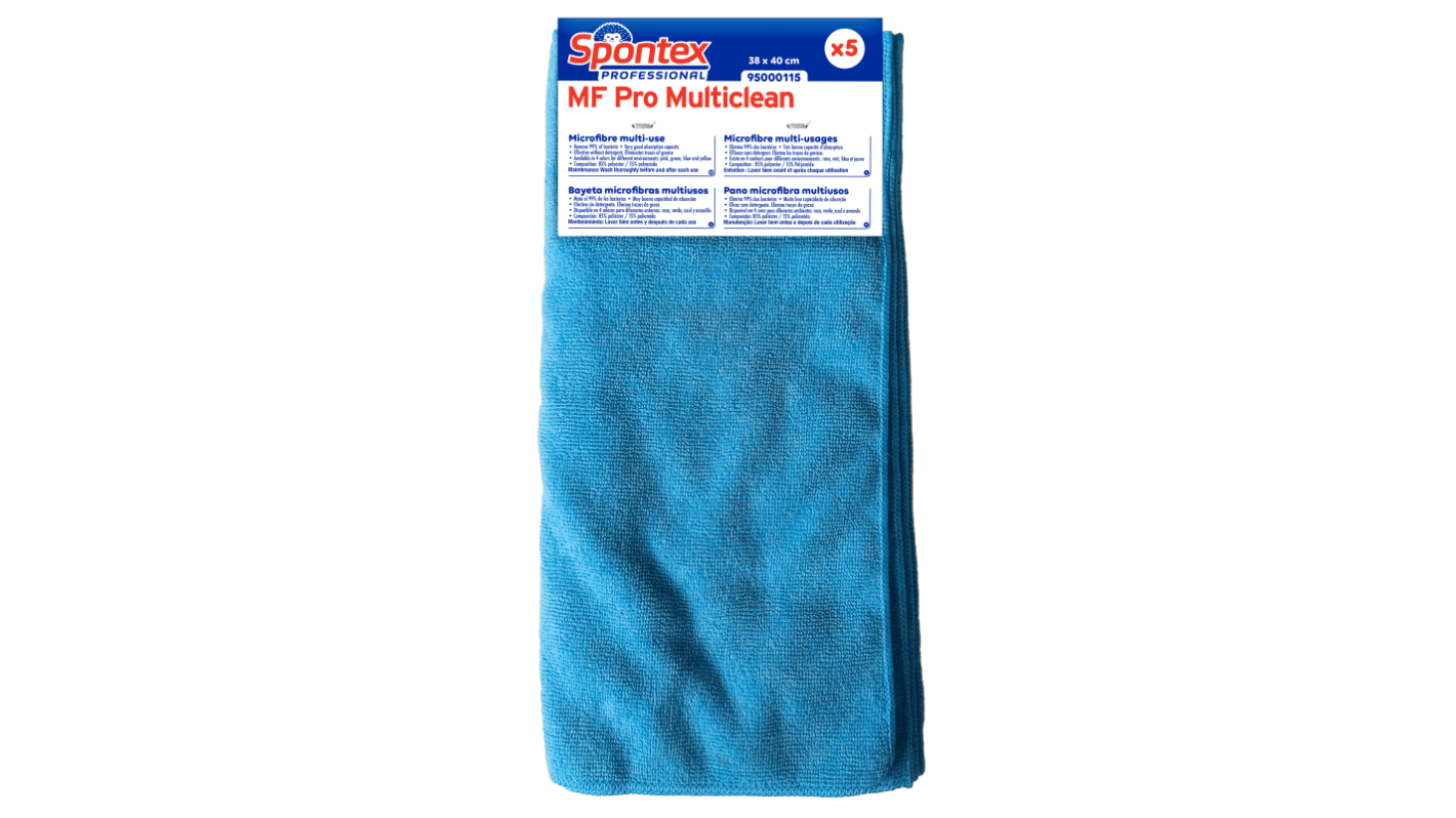 Spontex Spontex Blue Polyamide, Polyester Cloths for Cleaning, Pack of 5, 380 x 400mm, Repeat Use