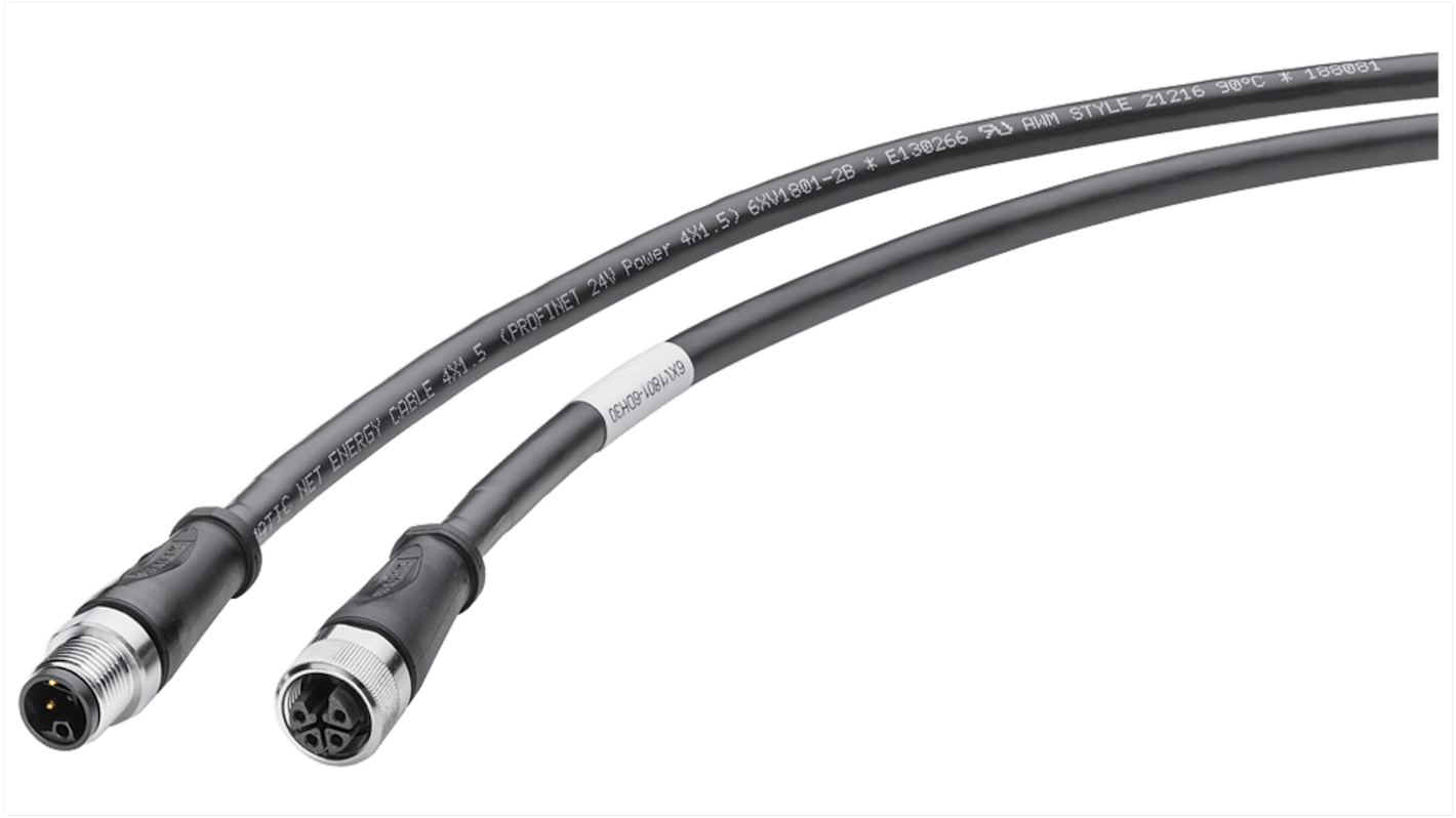 Siemens Straight Male M12 to Straight Female M12 Sensor Actuator Cable, 1m