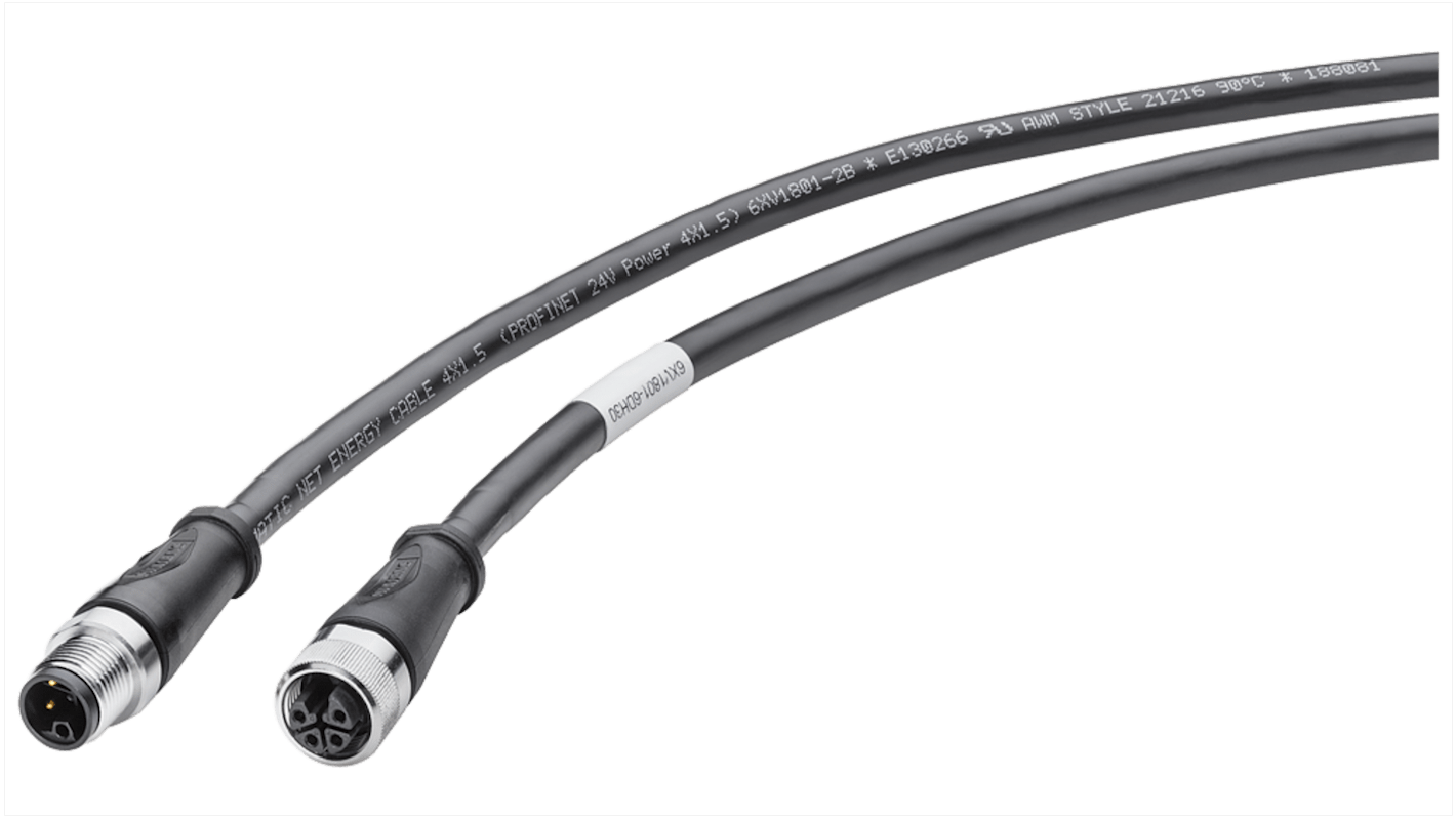 Siemens Straight Male M12 to Straight Female M12 Sensor Actuator Cable, 10m