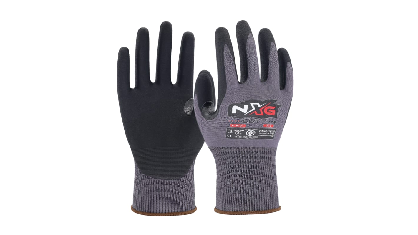 NXG Cut C Lite Black HPPE, Nitrile, Polyester, Spandex, Steel Cut Resistant Work Gloves, Size 10, Nitrile Coating