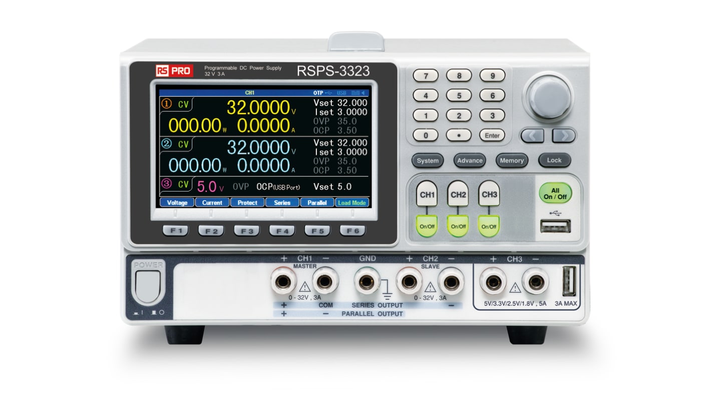 Fuente de alimentación conmutada RS PRO GPP-3323, 3 salidas, 0 → 32V, 3A, 420W