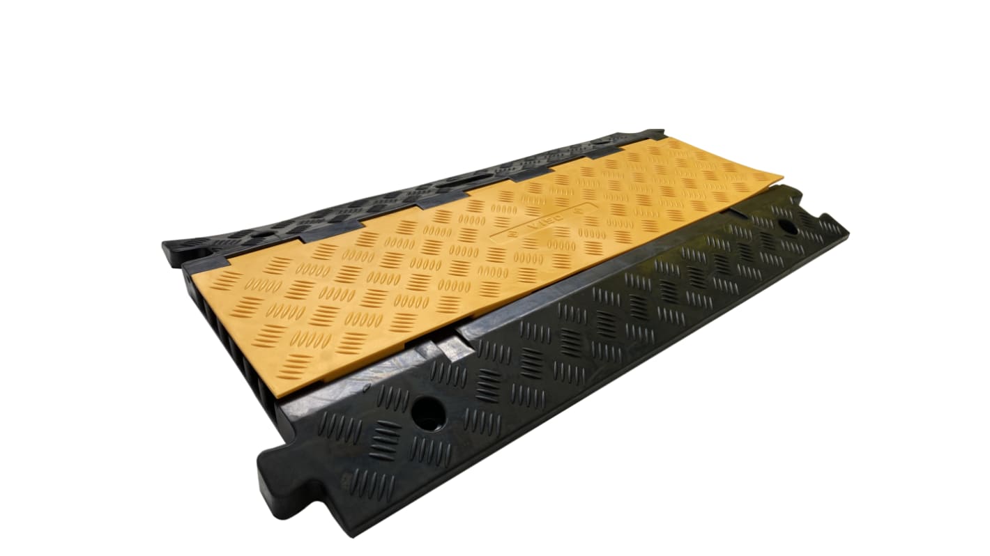 RS PRO 910mm Black/Yellow Cable Cover in Rubber, 25mm Inside dia.