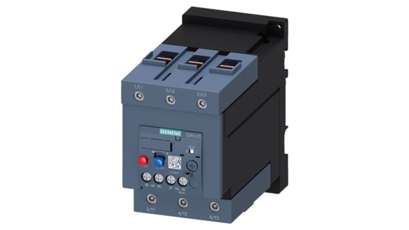 Siemens SIRIUS 3RU2 Thermal Overload Relay 1NC/1NO, 100 A F.L.C, 3 A Contact Rating, 90 kW, 3P, SIRIUS