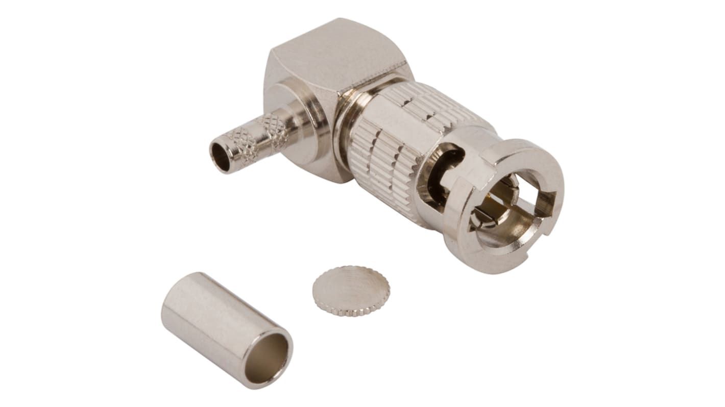 Amphenol RF HD-BNC Series Plug Cable Mount HD-BNC Connector, Crimp Termination, Right Angle Body