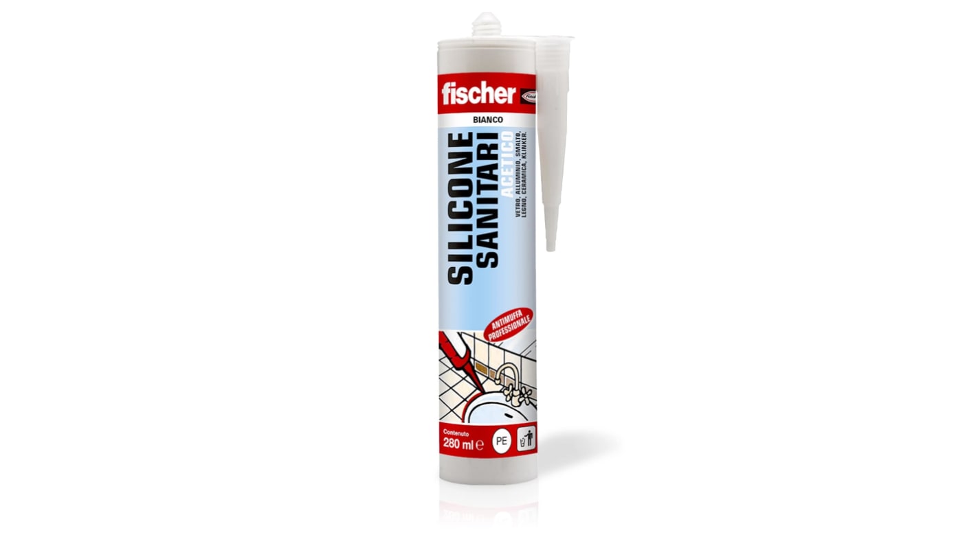 Sigillante al silicone Fischer Fixings Acetico sanitari SAS 280 Bianco, Cartuccia da 280 ml
