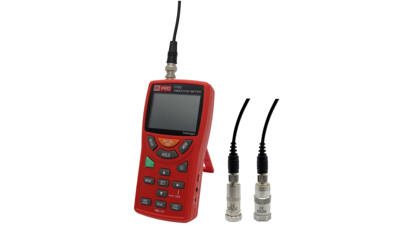 RS PRO 3102 Vibration Meter - 200 m/s, Acceleration, Displacement, Velocity, Single Axis Axis