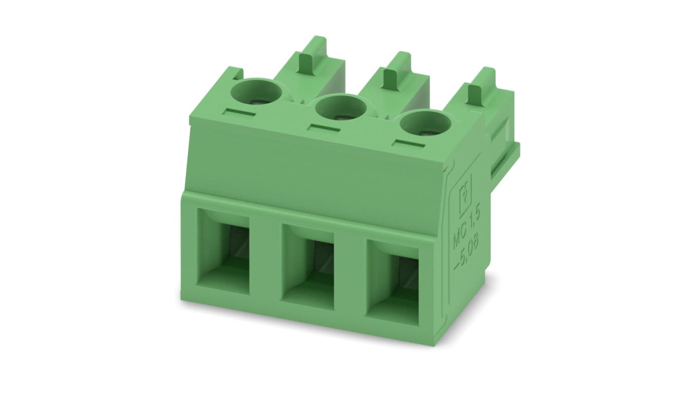 Phoenix Contact, 5.08mm Pitch, 3 Way, , Pluggable Terminal Block, Plug, Cable Mount, Screw Termination, 1836082