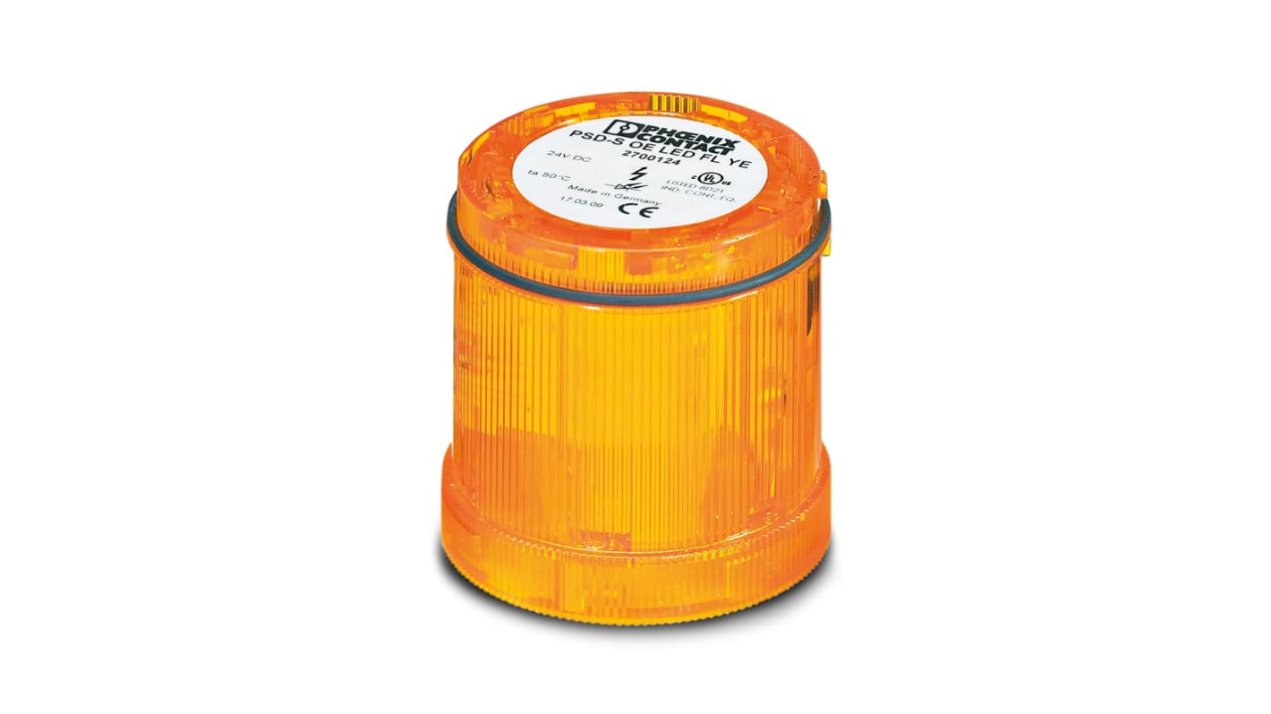 Phoenix Contact PSD Series Yellow Flashing Beacon, 24 V dc, Base Mounted, Surface Mounted, Flashing, LED Bulb