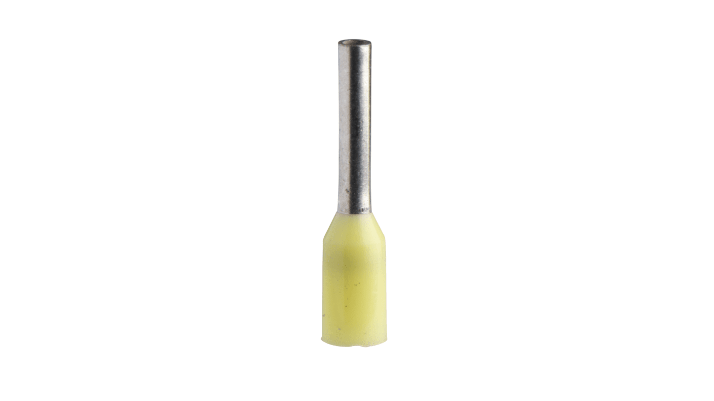 Schneider Electric, DZ5CE Insulated Crimp Bootlace Ferrule, 8.2mm Pin Length, 2.3mm Pin Diameter, 2mm² Wire Size, Yellow