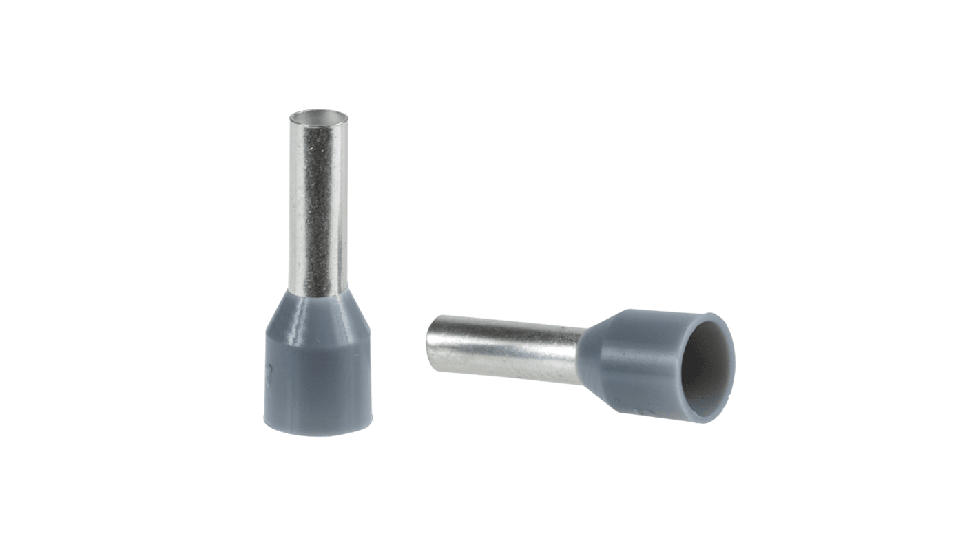 Schneider Electric, DZ5CE Insulated Crimp Bootlace Ferrule, 8.2mm Pin Length, 2.7mm Pin Diameter, 2.5mm² Wire Size, Grey