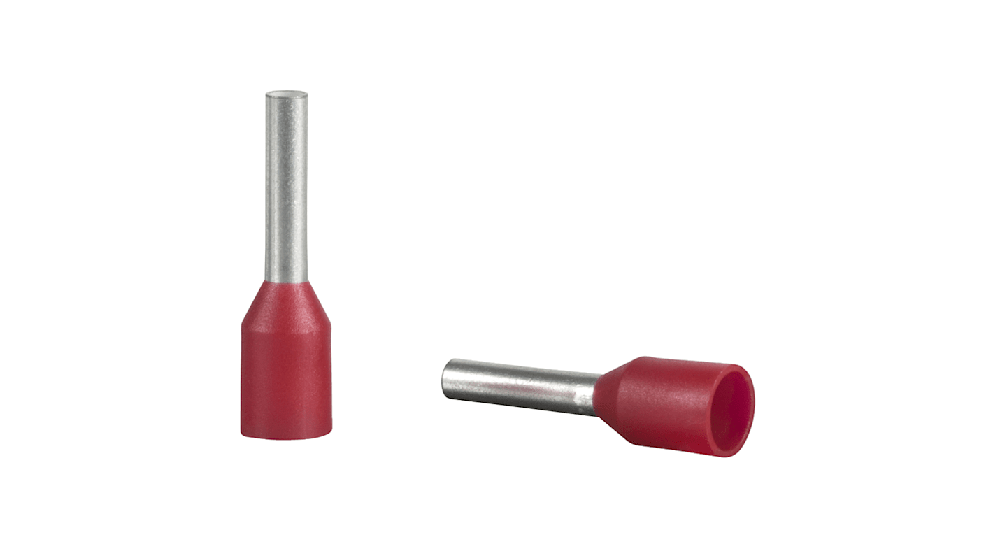 Schneider Electric, AZ5CE Insulated Crimp Bootlace Ferrule, 8.2mm Pin Length, 1.8mm Pin Diameter, 1mm² Wire Size, Red