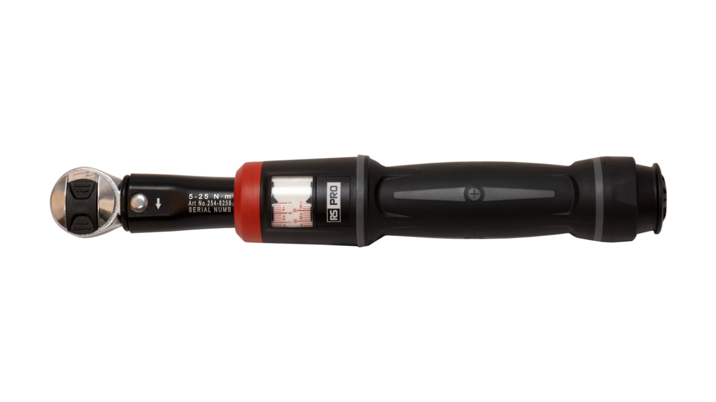 RS PRO 1/4 Zoll Klick-Drehmomentschlüssel 5 → 25Nm, Länge 221 mm, ± 3 %