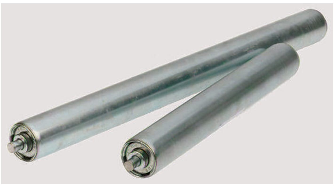 Rollezy Zinc Plated Steel Round Conveyor Roller 25mm Dia. x 450mm L, Steel, 6mm Spindle, 468mm Overall Length