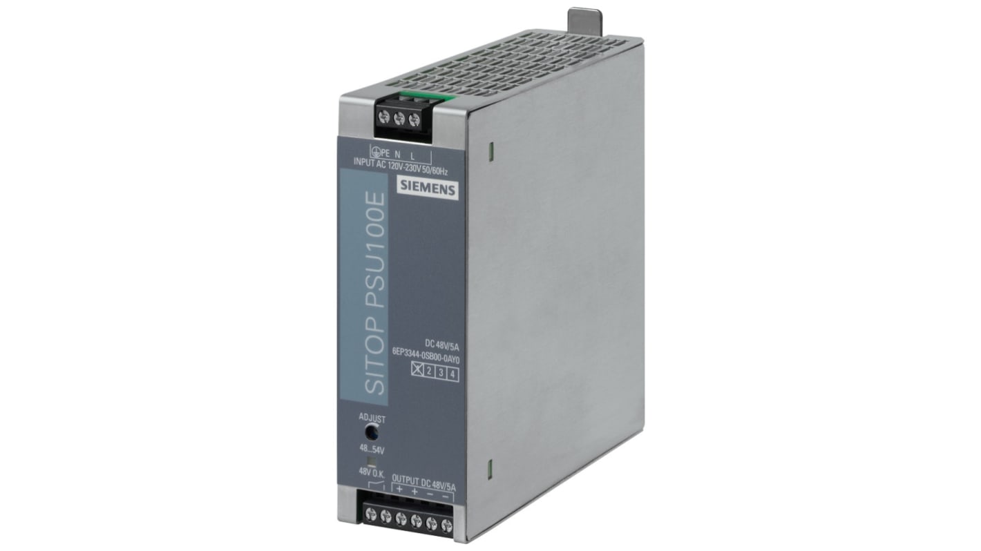 Alimentation pour rail DIN Siemens, série 6EP3344, 120 V ac, 230V c.a.in, 48V c.c.out 5A, 240W