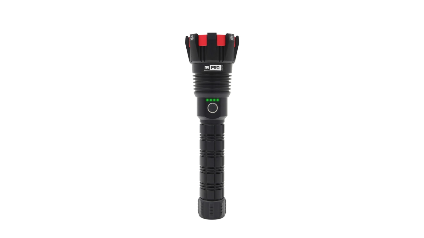 RS PRO LED Torch Black, Red - Rechargeable 15000 lm, 274.5 mm