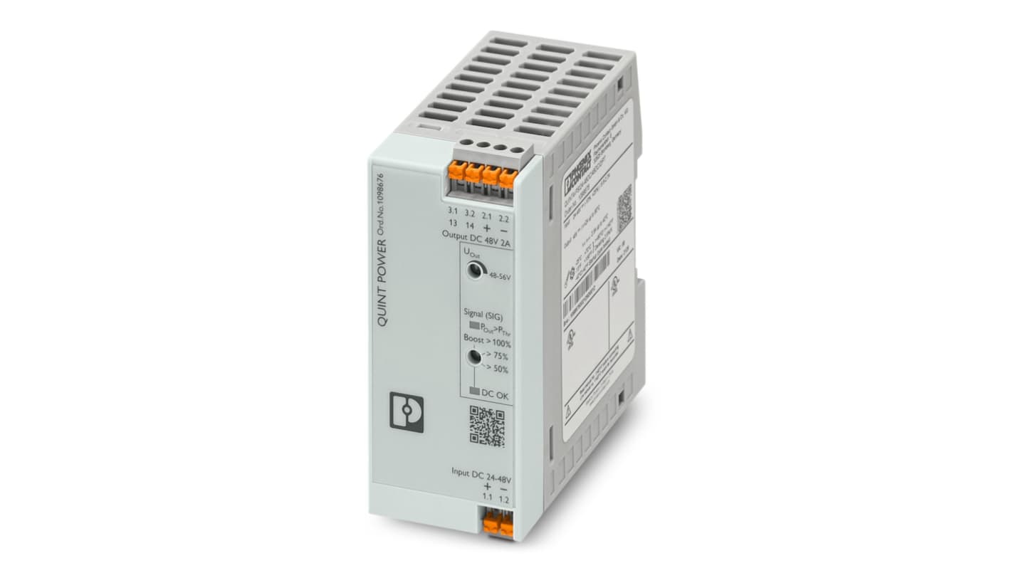 Phoenix Contact QUINT POWER DC-DC Converter, 48V dc/, 24 → 48 V dc Input, DIN Rail Mount
