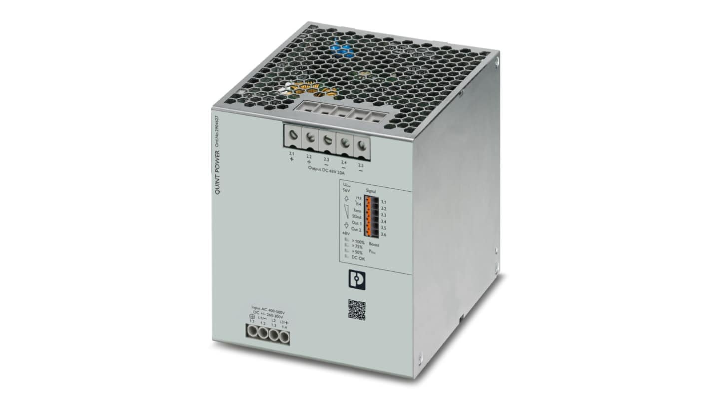 Phoenix Contact Switching Power Supply, 2904627, 48 → 56V dc, 20A, Dual Output, 400 → 500V ac Input