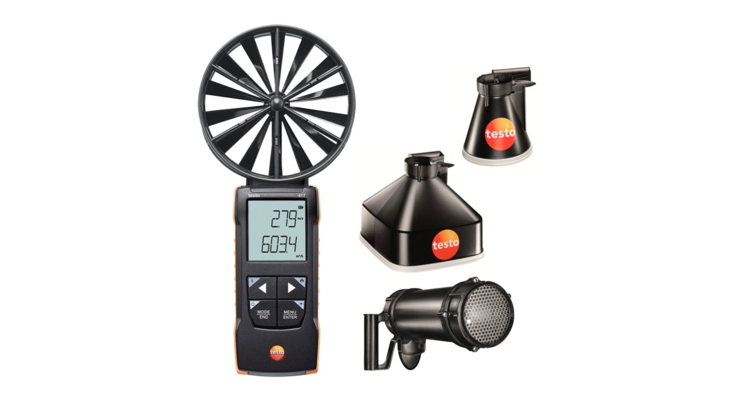 Testo 417 Set 2 Anemometer bis 20m/s +50°C max.Temp., 0.01m/s, Luftgeschwindigkeit Temperatur, Volumenstrom, Typ