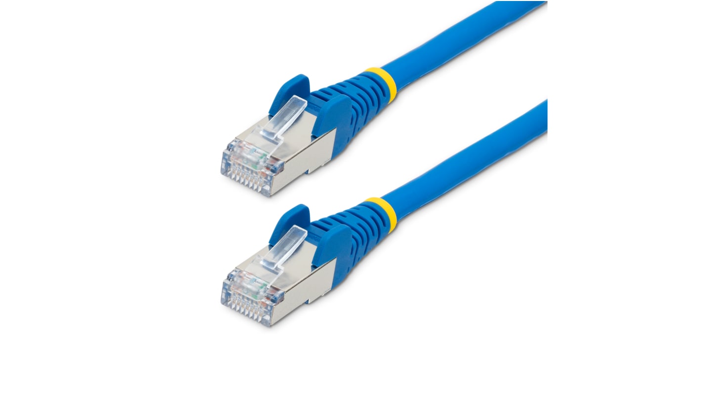 Cable Ethernet Cat6a apantallado StarTech.com de color Azul, long. 1m, funda de LSZH, Libre de halógenos y bajo nivel