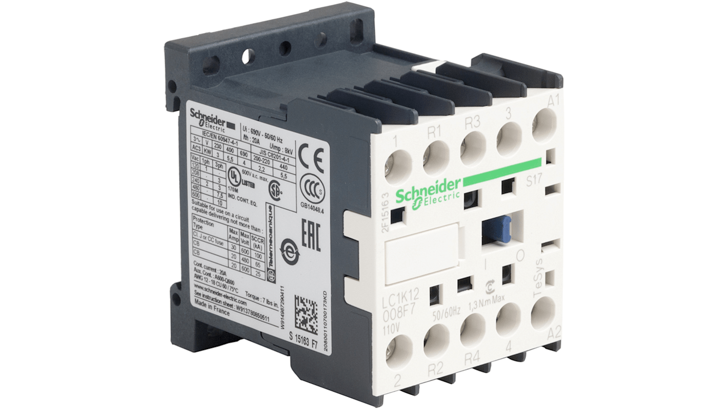 Schneider Electric TeSys K LC1K Contactor, 2-Pole, 12 A, 1 NO + 1 NC