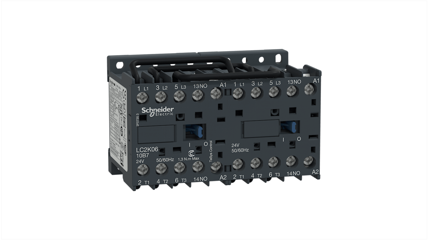 Schneider Electric TeSys K LC2K Reversing Contactor, 3-Pole, 6 A, 1 NO + 1 NC