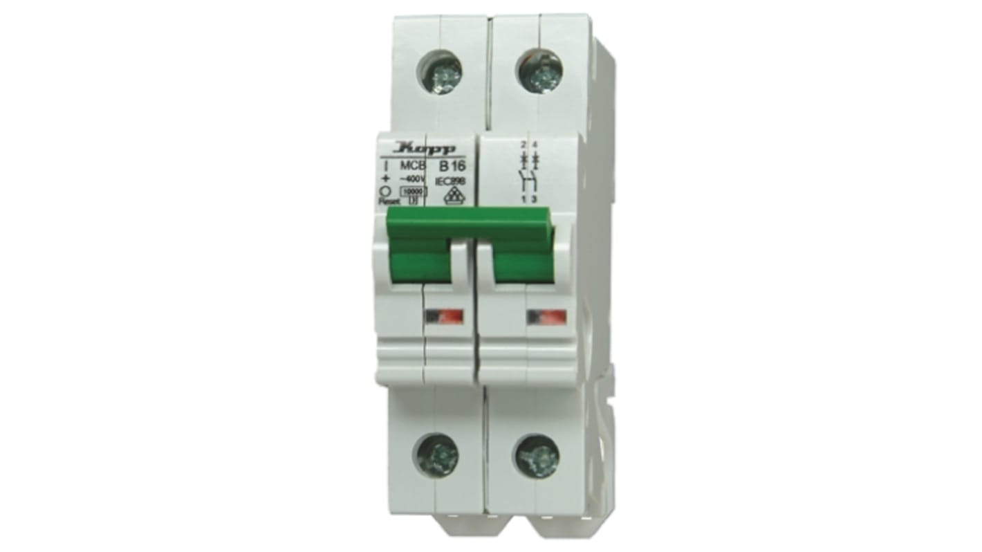 Kopp GREEN ELECTRIC MCB Mini Circuit Breaker, 2P, 25A Curve B, 230 → 400V AC, 60V DC, 10 kA Breaking Capacity