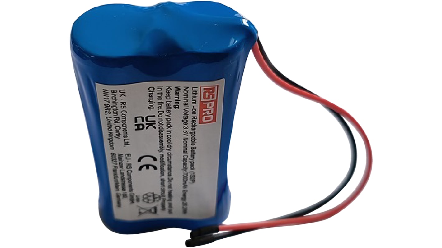 Pacco batterie ricaricabile RS PRO, formato 18650, 2 celle, 3.6V, 7Ah, Ioni di litio