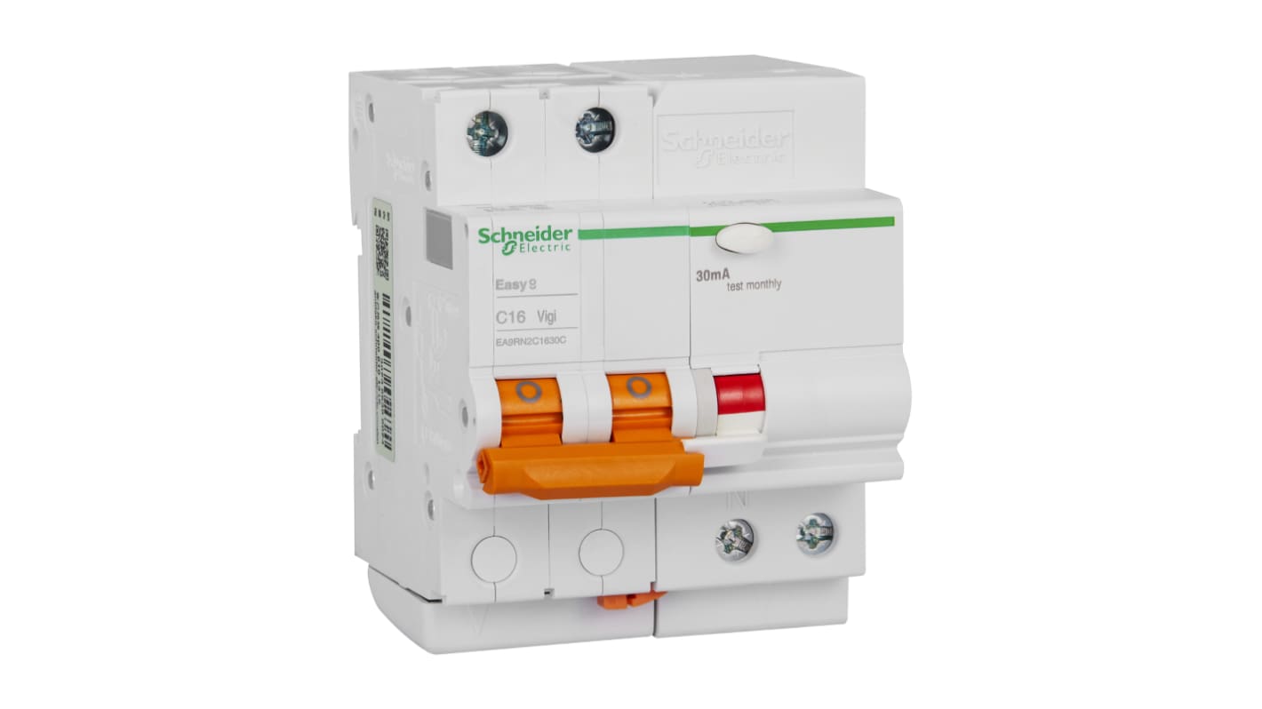 Schneider Electric 16A 2P, 30mA C型剩余电流动作断路器, EA9R系列