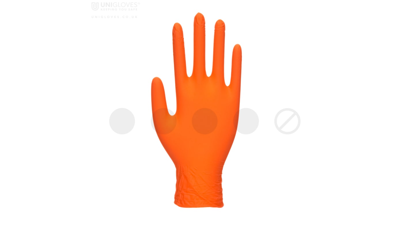 Unigloves Chemikalien Einweghandschuhe aus Nitril puderfrei, lebensmittelecht Orange, EN374, EN455 Größe XS, 100 Stück