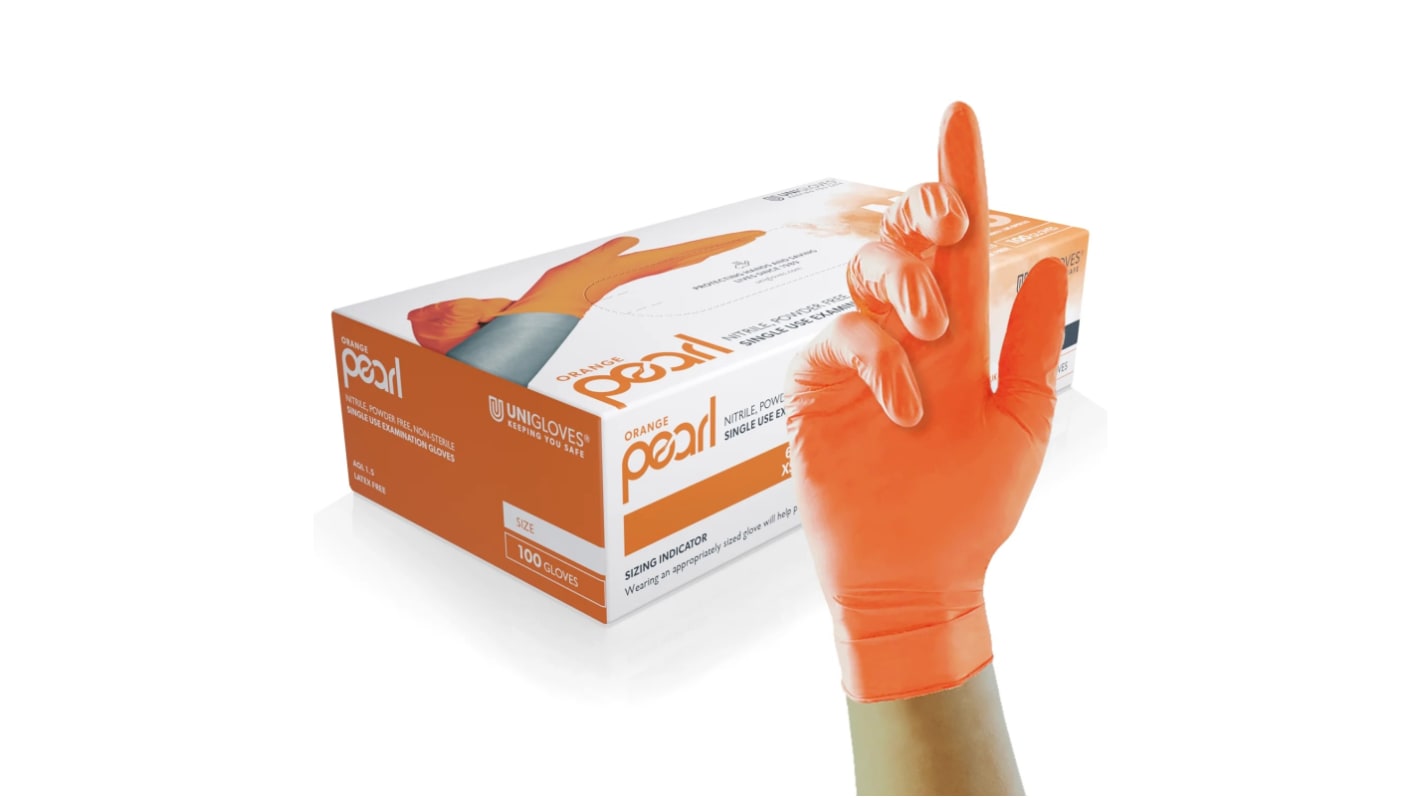 Unigloves GP0*** Orange Powder-Free Nitrile Disposable Gloves, Size L, 100 per Pack