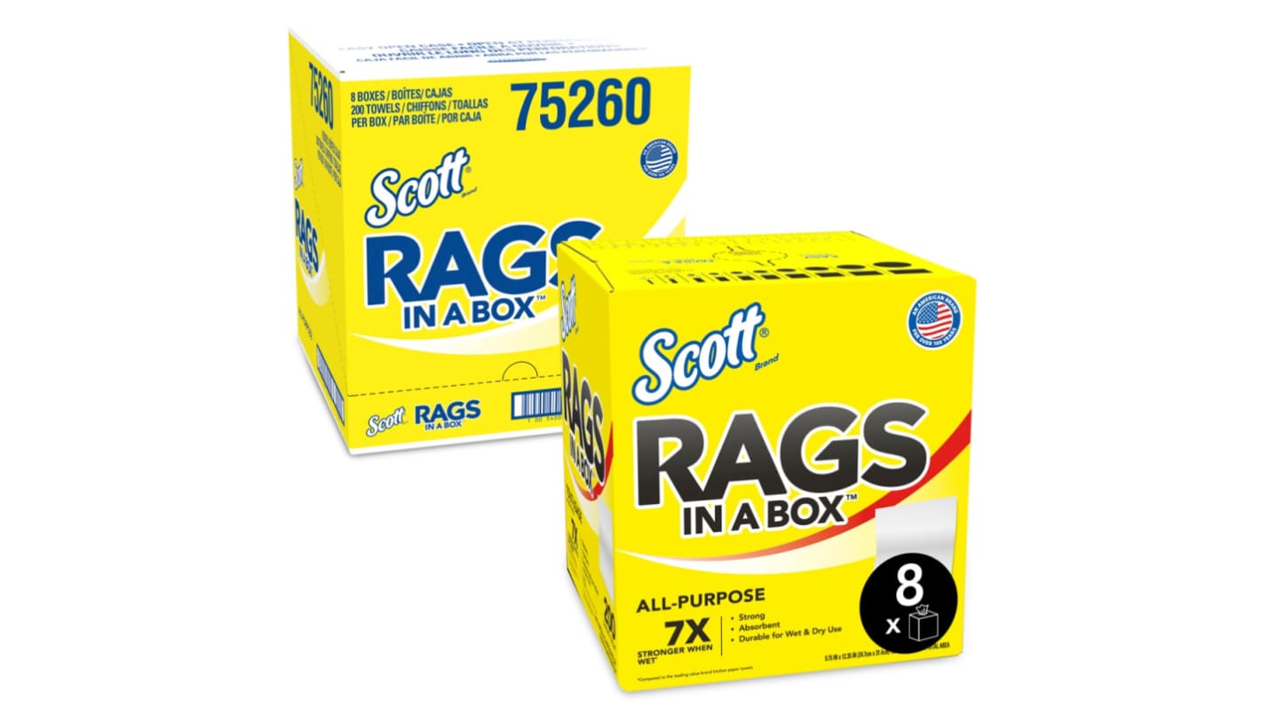 Kimberly Clark Scott Rags In A Box Industriereinigungstücher, Weiß, 1600 Tücher pro Packung