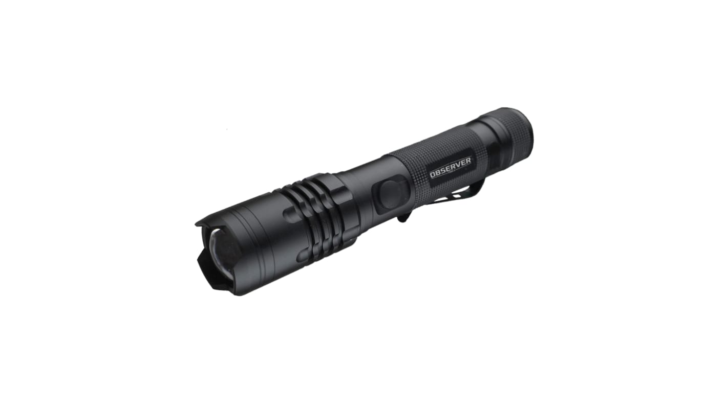 Observer Tools FL1000 Akku Taschenlampe LED Schwarz im Alu-Gehäuse , 1200 lm / 270 m, 174 mm
