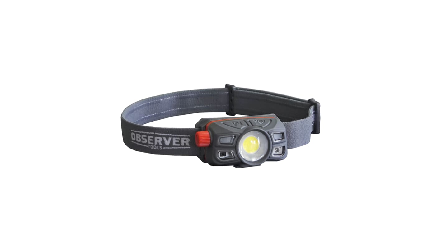 Observer Tools LED充电安全帽头灯, 450 lm, 150 m射程, 锂离子电池, IP67, 灰色, OBS-HL350