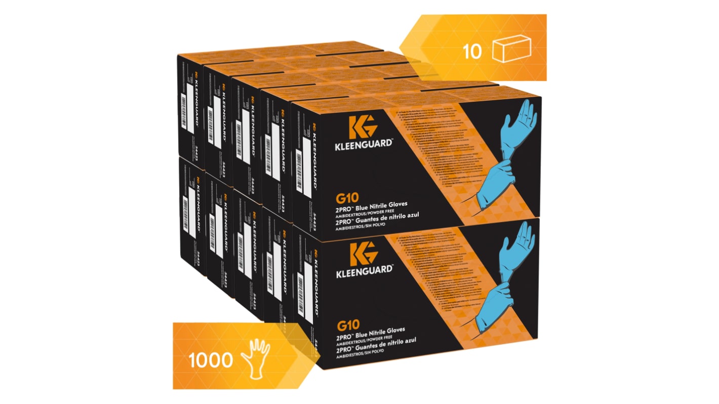 Kimberly Clark G10 Blue Powdered Nitrile Disposable Gloves, Size L, 1000 per Pack