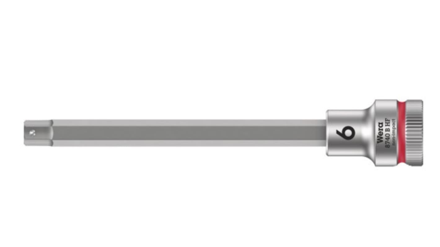 Wera 3/8 in Drive Bit Socket, Hex Bit, 6mm, 107mm Overall Length