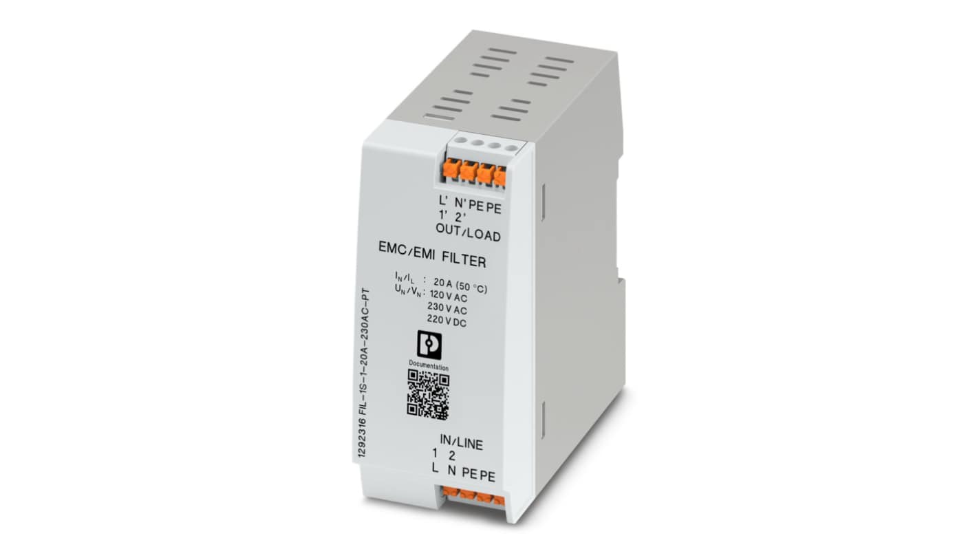 フエニックスコンタクト EMCフィルタ, 20A, 230 V ac, 単相 DINレール