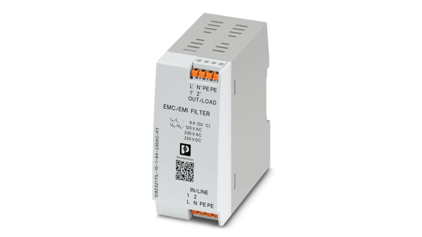Phoenix Contact 6A 230 V ac, DIN Rail EMC Filter, Single Phase