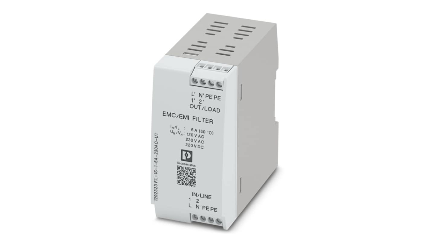 Phoenix Contact 6A 230 V ac, DIN Rail EMC Filter, Single Phase